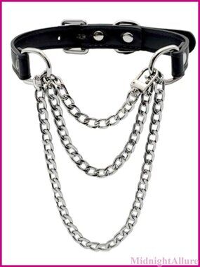 Vegan Leather Choker Collar Handmade Adjustable 3-Layer Punk Gothic Necklace